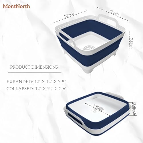Collapsible Wash Basin 9L, Foldable Dish Tub with Drain Plug, Portable Collapsible Dish Basin, Camping Sink for Washing Dishes, Laundry & Kitchen Use (Navy Blue) - color: Navy blue - Set of 1