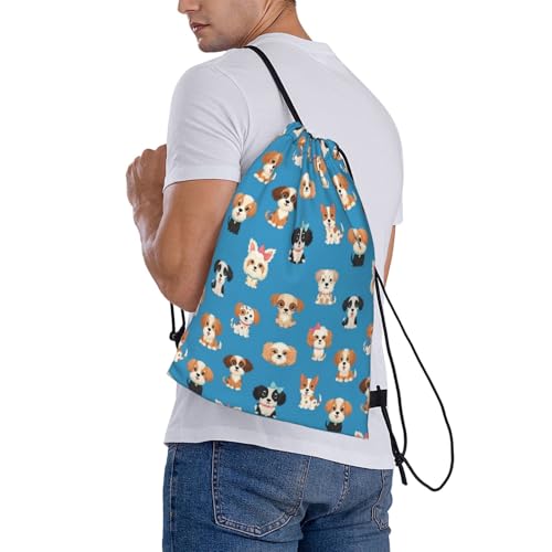 Drawstring String Bag Cute Puppy Dog, W ater Resistant Polyester Sackpack for Travel and Party Favor - color: Pattern (365)