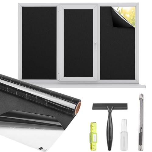 Kromapolis Blackout Film, Total Privacy & Room Darkening, 45.2'' x 236.2'' | Light & Heat Blocking, Static Cling, Removable Black Tint for Daytime Sleep, Frosted Cover for Home Bedroom Nurseries - color: Total Black, size: 45.2In x 236.2In