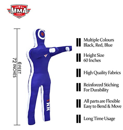 MMA Sports Brazilian JIU Jitsu Grappling Submission Throwing Dummy Punching Heavy Bag Kick Boxing Dummies UNFILLED - color: Blue-3, size: 6ft, style: Standing