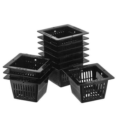 Yardwe 10Pcs Square Planting Baskets 2.24X2.24X1.45In Plastic Aquatic Plant Basket Mesh Pots for Aquarium Hydroponics and Aquaponics Gardening - size: 10PCS