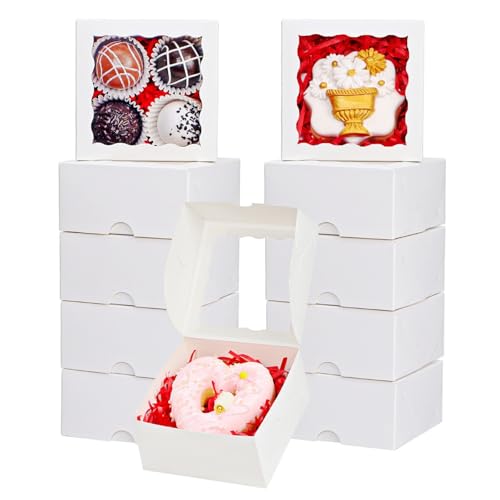 40 Pack Bakery Boxes for Mini Bundt, Cake,Pie, Cinnamon Roll Treat,4x4x2 Inches Cookies Boxes Chocolate Truffle Box Party Wedding Favor - color: White