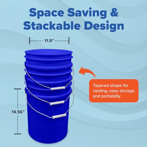 5 Gallon Bucket - Food Grade Bucket BPA-Free, Blue, 120 Pack | Metal Handle Grip, Heavy-Duty 90 Mil HDPE Plastic Pail, Food Safe Stackable Utility Container, Lid Not Included, Made in USA - color: Blue, size: 120 Packs