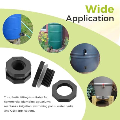 4 Packs Bulkhead Fitting, 3/4 Inch PVC Male GHT x 1/2 Inch Female NPT Bulkhead Water Tank Connector Adapter Fitting for Rain Barrels, Aquariums, Water Tanks, Ponds, Gallon Drain Bucket
