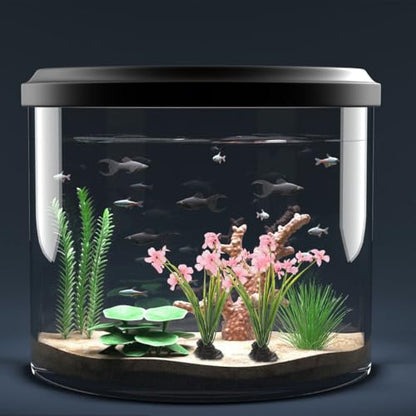 Veemoon 2 Pcs Pink Aquarium Artificial Plants, 7.47 Inch Tall Fake Lotus Flower Decor, Plastic Betta Fish Tank Desktop Bowl Accessories