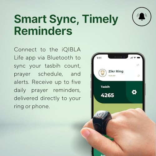 TAKVA - Zikr Ring Flex Advance | 향상된 스마트 태즈비 링(교체 가능한 사이즈), 플라스틱., 원석 없음.