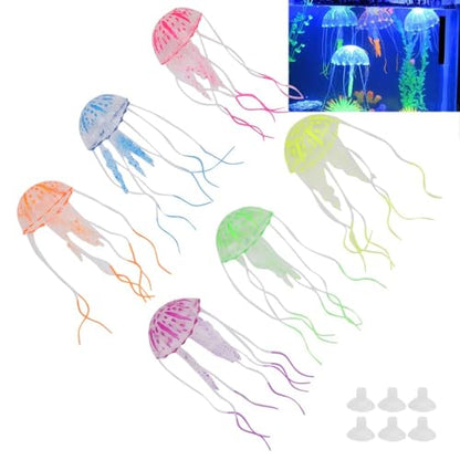 6 Pack Silicone Jellyfishes Lifelike Aquarium Decor with Transparent Suction Cups Water Flow Movement for Fish Tank Ornament