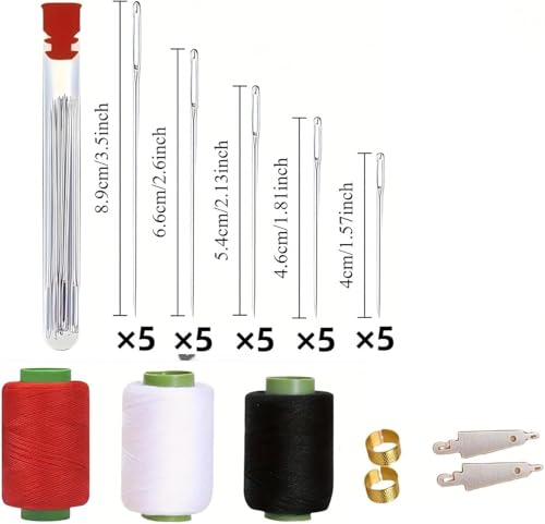 37Pcs Sewing Tool Set,Big Eye Steel Sewing Needles Kit, Includes 25 Needles, Seam Ripper, Beginner Sewing Work Set, Sewing Needle Set