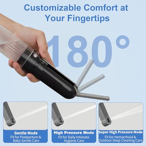 SOFAR Portable Travel Bidet, for Postpartum Men Women Camping Hiking Black | Travel Must-Have, USB-C Charging 3 Pressure Modes, 260 Uses/Charge, IPX7 Waterproof, Foldable & Compact, Standard Bottle Fit - color: Black