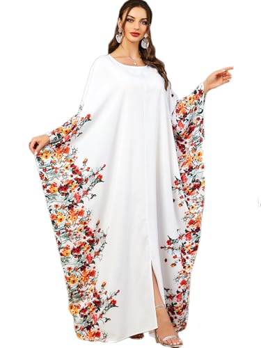 Qianliniuinc Women Muslim Maxi Dress Abaya - Lady Long Sleeve Maxi Dress Dubai Gown Jalabiya One Size - color: White