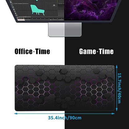 Grid with Purple Light Large Gaming Mouse Pad,Waterproof Desk Mat for Desktop,Non-Slip Rubber Base Mousepad with Stitched Edges for Laptop Office and Home 35.4X15.7 Inch - color: Grid With Purple Light
