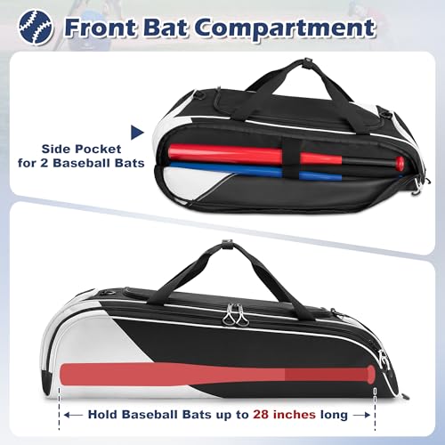 DSLEAF Youth Baseball Duffle Bag for 2 Bats, Small Softball Gear Bag with Separate Shoe Compartment for Youth Baseball Gear & Equipment