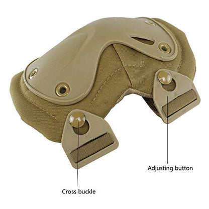 Combat Knee & Elbow Protective Pads Set for Outdoor CS Paintball Game Cycling Safety Skateboarding Gear Skates Knee Protection Guard Pads - color: Tan
