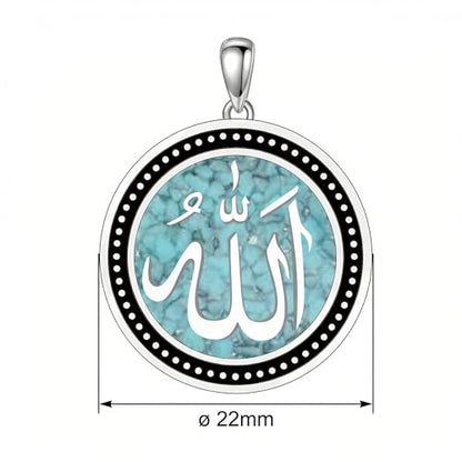 Allah Necklace 925 Sterling Silver Religious Muslim Turquoise Pendant Islamic Jewelry Gifts for Women Men