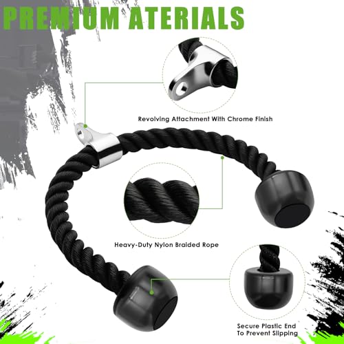 Double D Row Handle LAT Pulldown Attachments, 1.3 Inch Diameter Big Comfort Rubber Grip V Bar Attachmentt for Cable Machine Home Gym Accessory - color: Double D&Tricep Rope
