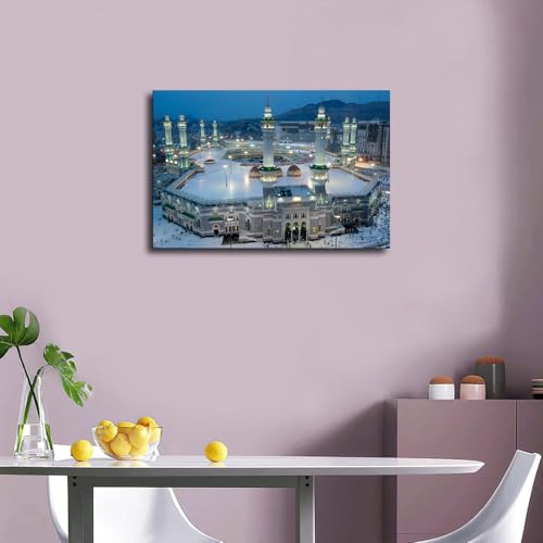 Islamic Subject Mural Wall Art Canvas Print Pilgrimage To Mecca Poster on Canvas Art Print, Wall Art for Living Room, Bedroom, Home Corridor Apartment Decor (08x12inch Unframed) - size: 08x12inch Unframed