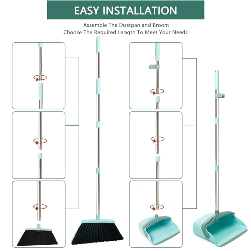 Broom and Dustpan Combo Set,55" Long Handle,Green | Heavy Dust,Dustpans with Broom Combo,House Accessories for Home, Kitchen,Office,Classroom,Apartment,Pet Hair - color: Green