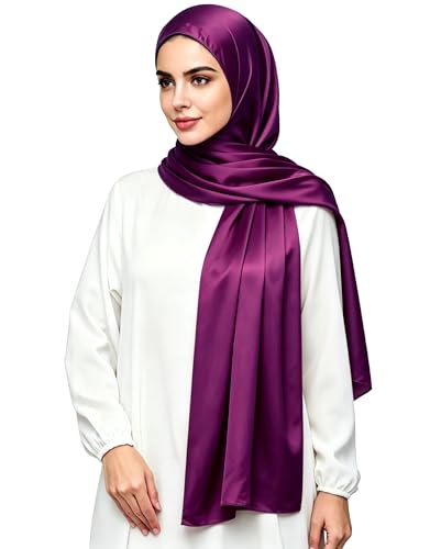 Lina & Lily Luxury Satin Hijab Head Scarf Shawl Wrap for Muslim Women Extra Long - color: Dark Magenta