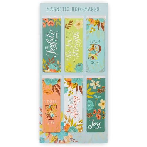 Christian Art Gifts Colorful Inspirational Magnetic Scripture Bookmark Pagemarker Set for Women: Joy of the Lord Encouraging Bible Verses, Pink, Teal, Green Floral Theme for Books, Bibles, 6 Piece Set - color: Joyful Teal Multicolor Floral