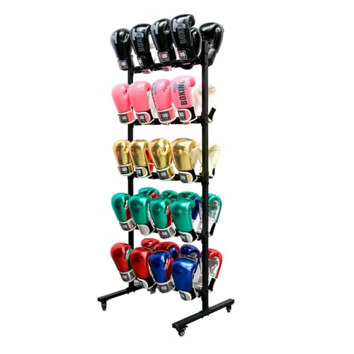 Boxing Gym Mobile Glove Storage Rack with Wheels, Boxing Glove Dryer Display Stand, Heavy Duty Metal Double Sided 5 Tier Glove Hanging Rack Holds 20 Pairs of Gloves