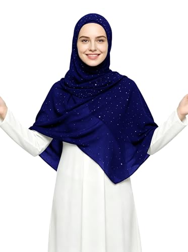 Lina & Lily Sparkle Shimmer Gold Glitter Women's Chiffon Hijab Head Scarf Shawl Wrap Lightweight - color: Royal Blue