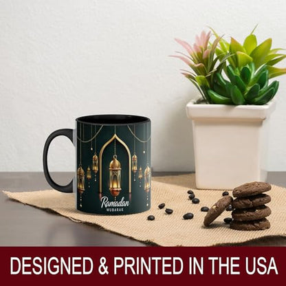Golden Lantern Ramadan Mug, Islamic Coffee Mug, Ramadan Mubarak Gift, Muslim Tea Cup, Eid Celebration Drinkware, Elegant Islamic Decor, Gold Hanging Lanterns, Ceramic Cup for Home and Office
