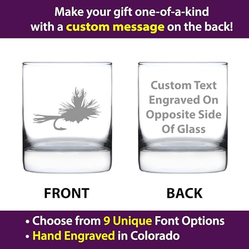 Custom Fly Fishing - Personalized Whiskey Rocks Glass - Unique Flyfishing Themed Gifts for Fishermen - 10.25 Ounce - Customized Bourbon Glass Gift - style: Custom