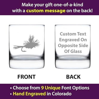 Custom Fly Fishing - Personalized Whiskey Rocks Glass - Unique Flyfishing Themed Gifts for Fishermen - 10.25 Ounce - Customized Bourbon Glass Gift - style: Custom