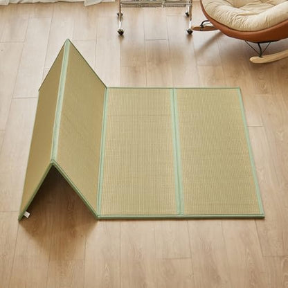 Natural Rush Grass Floor Tatami Mat,Twin, 79" x 39" x 0.5" | Japanese Portable Folding Firm Traditional Bed Mattress, Foldable Pad Futon,for Sleeping,Sitting,Yoga,Relaxing,Zen - size: 3'3" x 6'7"
