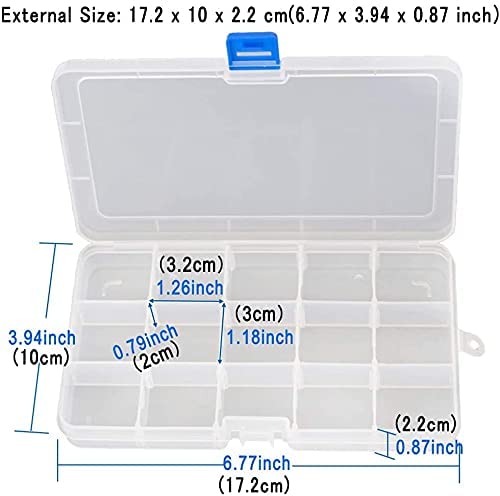 Qualsen Bead Organizer Box with Adjustable Dividers, 15 Girds, 4 Pack | Plastic Organizer Box with Dividers, Ideal as a Tackle Boxs for Beads, Jewelry, Crafts, Screws, Small Parts and More - size: 15 Gird-4s