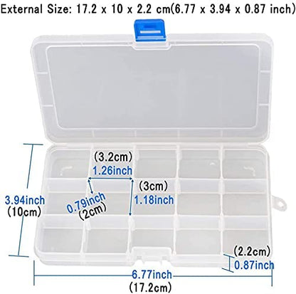 Qualsen Bead Organizer Box with Adjustable Dividers, 15 Girds, 4 Pack | Plastic Organizer Box with Dividers, Ideal as a Tackle Boxs for Beads, Jewelry, Crafts, Screws, Small Parts and More - size: 15 Gird-4s