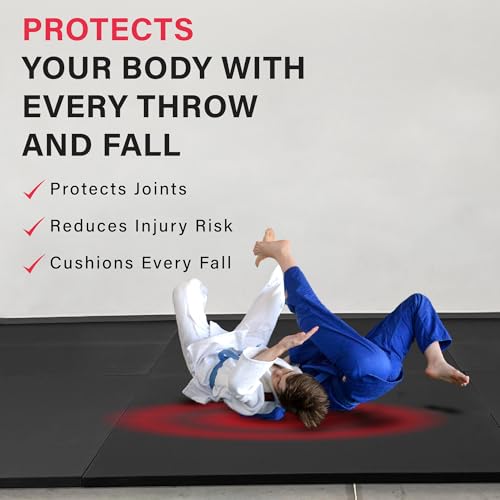 COCO MATS 'N MORE IJF Approved Judo and Martial Arts Mat – High Density Training Mat with Tatami Non-Slip Vinyl Surface, MMA Mats & BJJ Mats for Gym & Home Training - color: Black