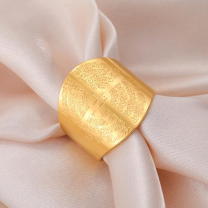 Dreamtimes Islamic Ayatul Kursi Ring for Women Men Muslim Quran Allah Rings Ayatul Kursi Arabic Calligraphy Adjustable Open Ring for Men Islam Eid Ramadan Gifts - style: Gold-2