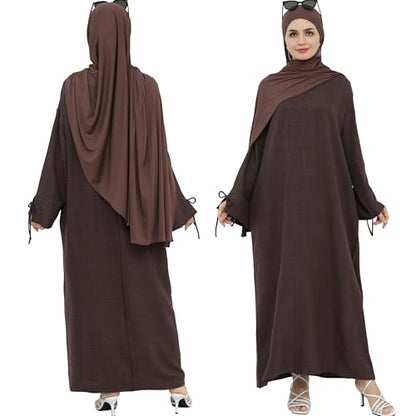 Women 1PC Abaya Dress Simple Kaftan Eid Dress for Women Muslim Casual Robe Fashion Jilbab Dubai Travel Outfits - color: Dark Brown, size: Medium