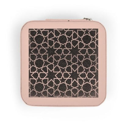 3dRose Silver Stars Outline Geometric Intricate Islamic Art Pattern on Black - filigree laser cut effect Jewelry Travel Case Pink