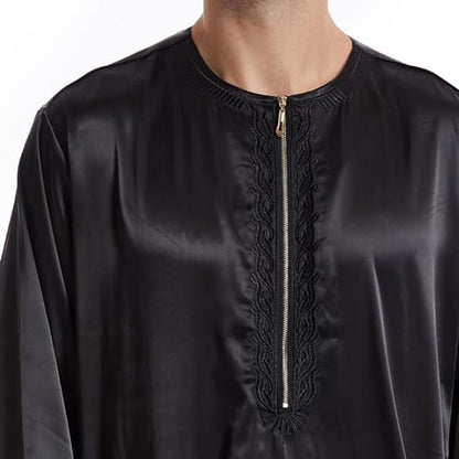 Men's Islamic Arab Kaftans Robe for Eid, Dubai Ramadan Daily Clothes - Muslim Thobe Shirt - color: A Black, size: 3X-Large