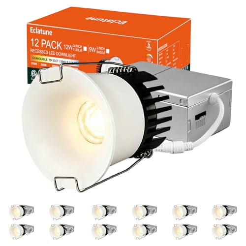 3 Inch Anti-Glare Recessed Lighting IP65 Shower Light 5CCT Waterproof LED Downlight with Junction Box, 2700K-5000K Selectable CRI90+, 9W COB, 1120LM Dimmable ETL 12Pack - color: White-12P, size: 3 Inch