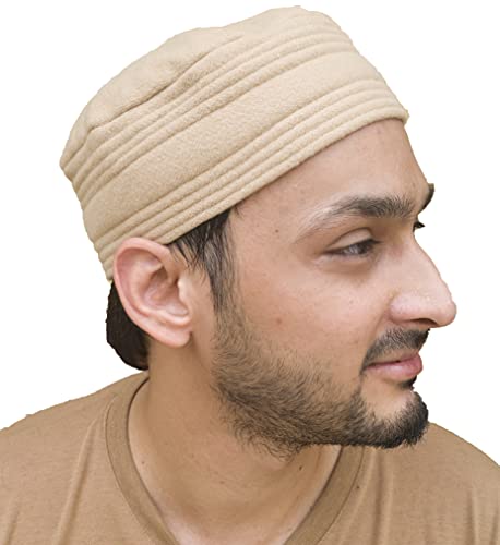 Kufi Hat for Men Soft Fabric Prayer Hat for Men - Warm Muslim Hat for Men- Beanie Prayer Kufi- Muslim Kufi for Men - color: Beige, size: Small