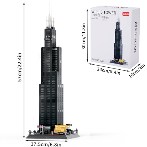 CAXIMSY Willis Tower Chicago Architecture Model Building Blocks Sets The Office Landmarks Skyline Set Toys Collection for Kids Adults 1241Pcs - style: Willis Tower Model