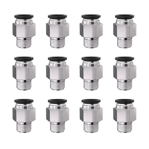 1/4" Tube OD to 1/8" NPT Thread Push to Connect Fittings,Pneumatic Quick Air Hose Fittings,Male Straight,PC-1/4-N1(12pcs) - color: Black PC, size: 1/4"OD x 1/8"NPT