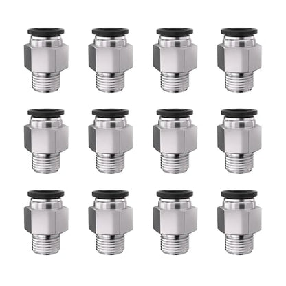 1/4" Tube OD to 1/8" NPT Thread Push to Connect Fittings,Pneumatic Quick Air Hose Fittings,Male Straight,PC-1/4-N1(12pcs) - color: Black PC, size: 1/4"OD x 1/8"NPT