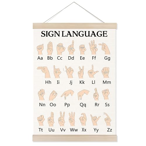 Welshower Sign Language Alphabet Poster Hanger Frame, ASL Alphabet Special Educational Wall Art Prints Decor for Classroom Toddler Kids Bedroom Nursery Playroom Framed, 12x16 Inch - color: Nursery Wall Art 05