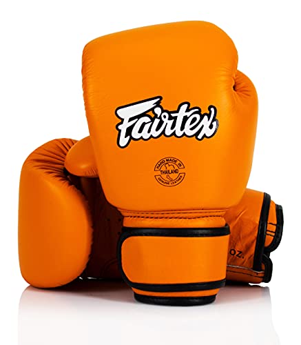 Fairtex BGV16 Leather Compact Muay Thai Boxing Gloves - color: Orange, size: 14 oz