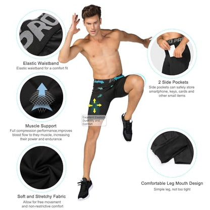 LANBAOSI Mens Compression Shorts with Phone Pocket Running Gym Yoga Athletic Tights Baselayer Summer Cool Dry Underwear Pack - color: Camo Green, size: X-Large