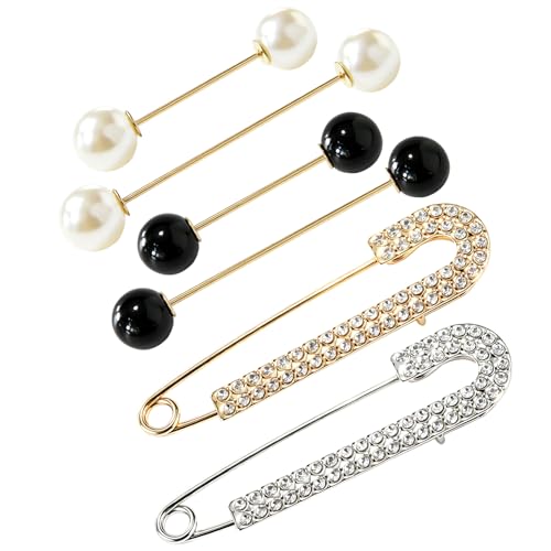6PCS Artificial Pearl Brooch Pins for Women Clothes Scarf Cardigan Shawl Decorative Pin Shirt Sweater Clips ，Retro Sweater Shawl Clips Faux Crystal Girls Costume Accessory