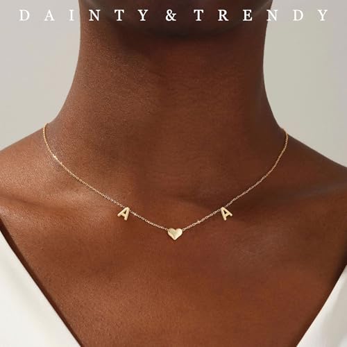 Gold Heart Initial Necklaces for Women 14K Gold Plated Dainty Heart A-Z Letter Pendant Necklace Cute Personalized Initial Letter Name Necklace Gold Jewelry Birthday Gifts for Women - color: A+A