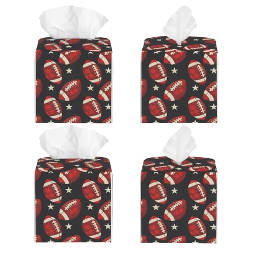 Square Leather Tissue Box Cover, Waterproof Napkin Dispenser with Sports American Football Print, Tissue Holder for Bathroom, Living Room, Bedroom, Office, and Car Decor