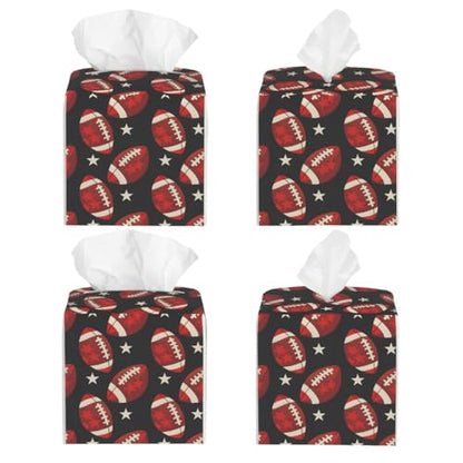 Square Leather Tissue Box Cover, Waterproof Napkin Dispenser with Sports American Football Print, Tissue Holder for Bathroom, Living Room, Bedroom, Office, and Car Decor