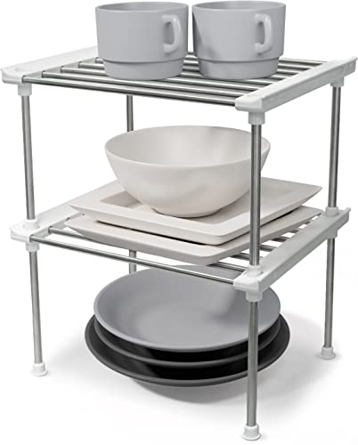 Set of 2 Stackable Cabinet Organizer Shelf 9.8 x 7.8 x 6.1 White | Kitchen Counter Shelves, Kitchen Cabinet Organizers and Storage, Pantry Storage Shelf Organizer - color: White, size: Small(9.8 x 7.8 x 6.1")