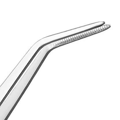 uxcell 10-Inch Stainless Steel Tweezers with Curved Pointed Serrated Tip